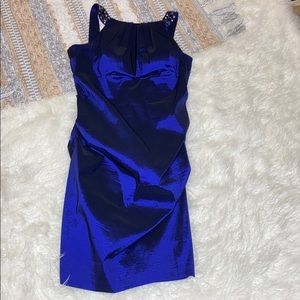 Plus XSCAPE Jeweled Blue Ruched Midi Dress 20W